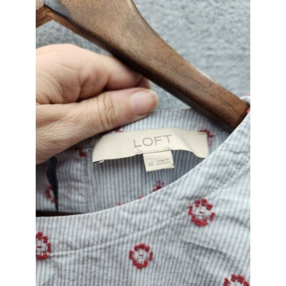 Loft XS Floral Puff Sleeve Cotton Top - Picture 2 of 5